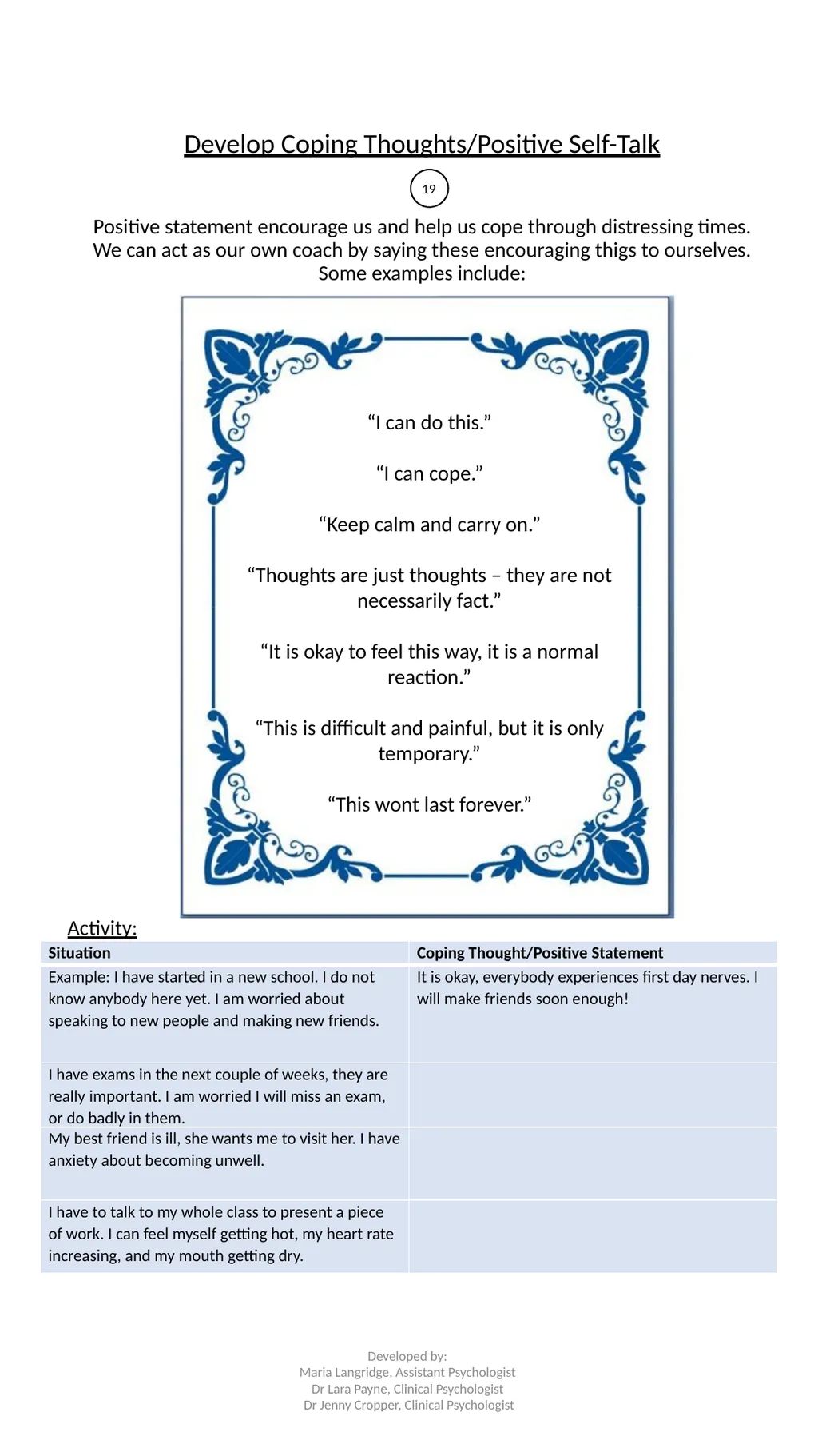 Anxiety Resource Pack Paediatric Psychology - slide 19 of 25