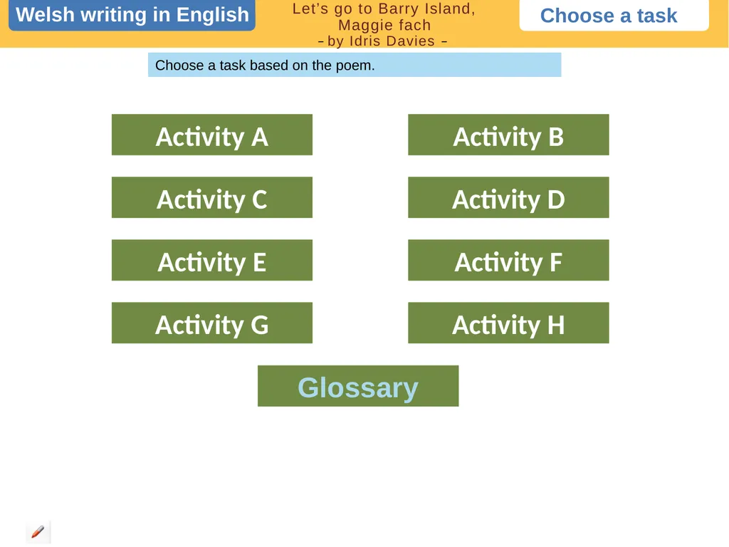Choose a task Choose a task based on the poem. - slide 1 of 10