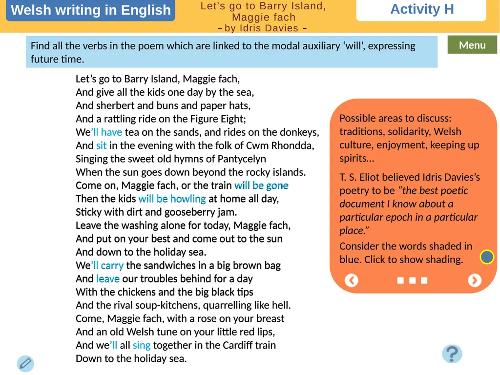 Choose a task Choose a task based on the poem. - slide 9 of 10