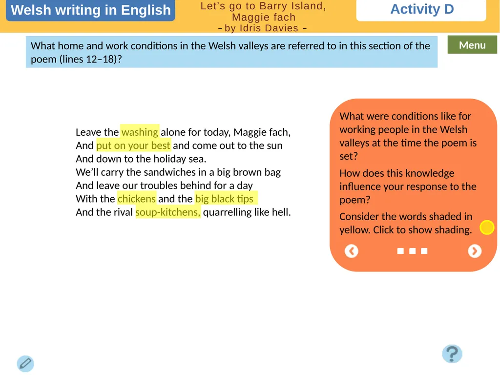 Choose a task Choose a task based on the poem. - slide 5 of 10
