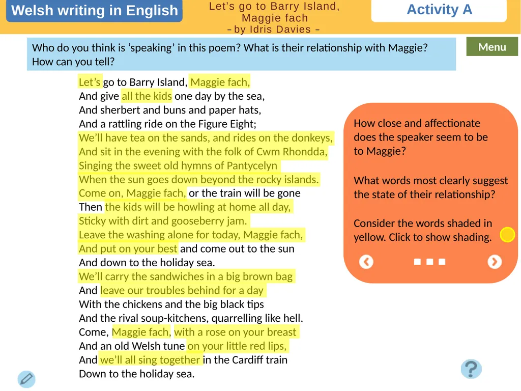 Choose a task Choose a task based on the poem. - slide 2 of 10