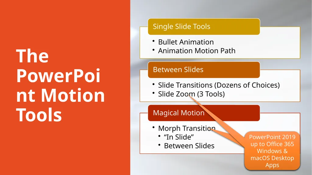 PowerPoint Motion Tools Which Tool to Use? The - slide 2 of 41