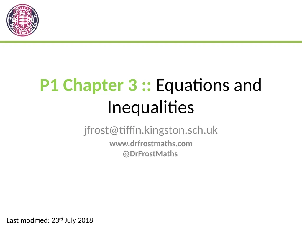 P1 Chapter 3 :: Equations and Inequalities - slide 1 of 26