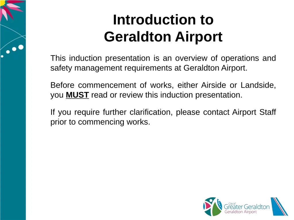 Geraldton Airport Airside Landside Induction - slide 2 of 40
