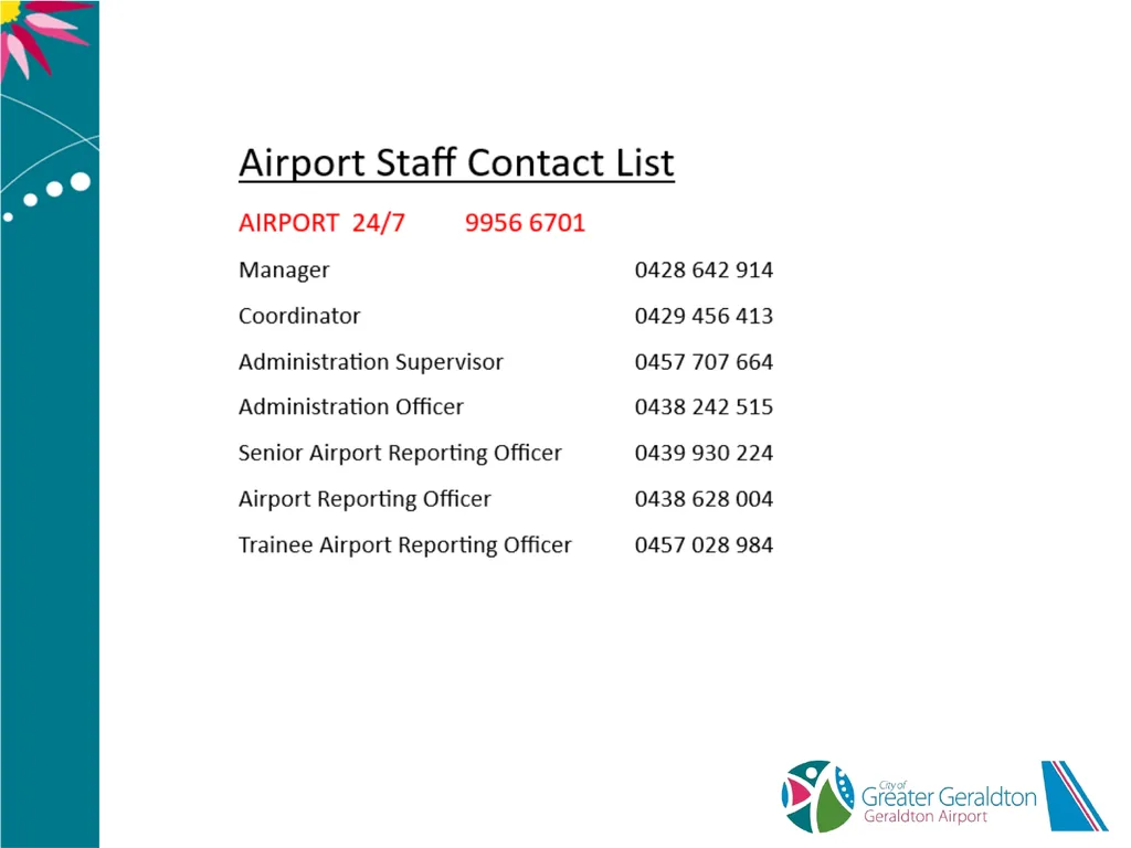 Geraldton Airport Airside Landside Induction - slide 10 of 40