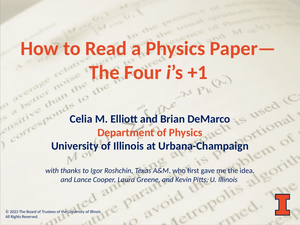 How to Read a Physics Paper—The Four i’s +1 Celia - slide 1 of 20