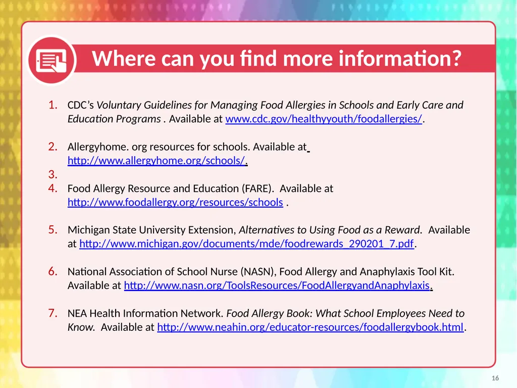 Voluntary Guidelines for Managing Food Allergies - slide 16 of 19