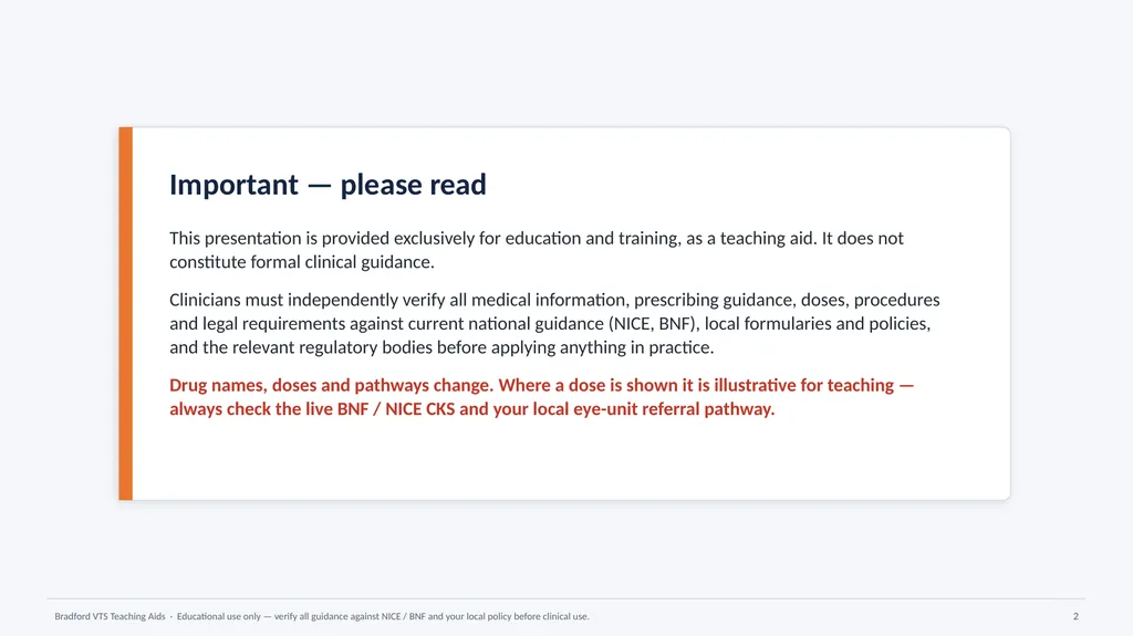 BRADFORD VTS TEACHING AIDS Eye Emergencies in - slide 2 of 36