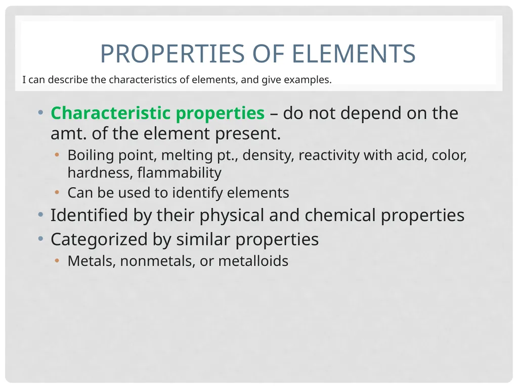 Elements, Compounds, and Mixtures Objectives - slide 5 of 21