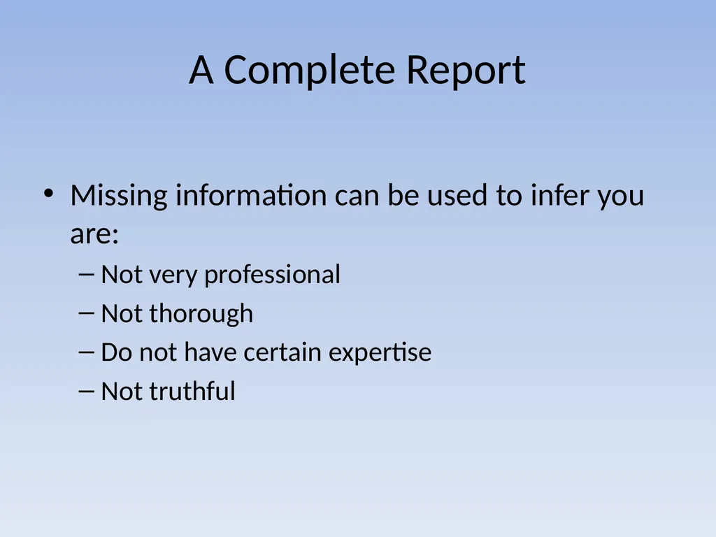 EFFECTIVE REPORT WRITING Performance Objectives - slide 54 of 73