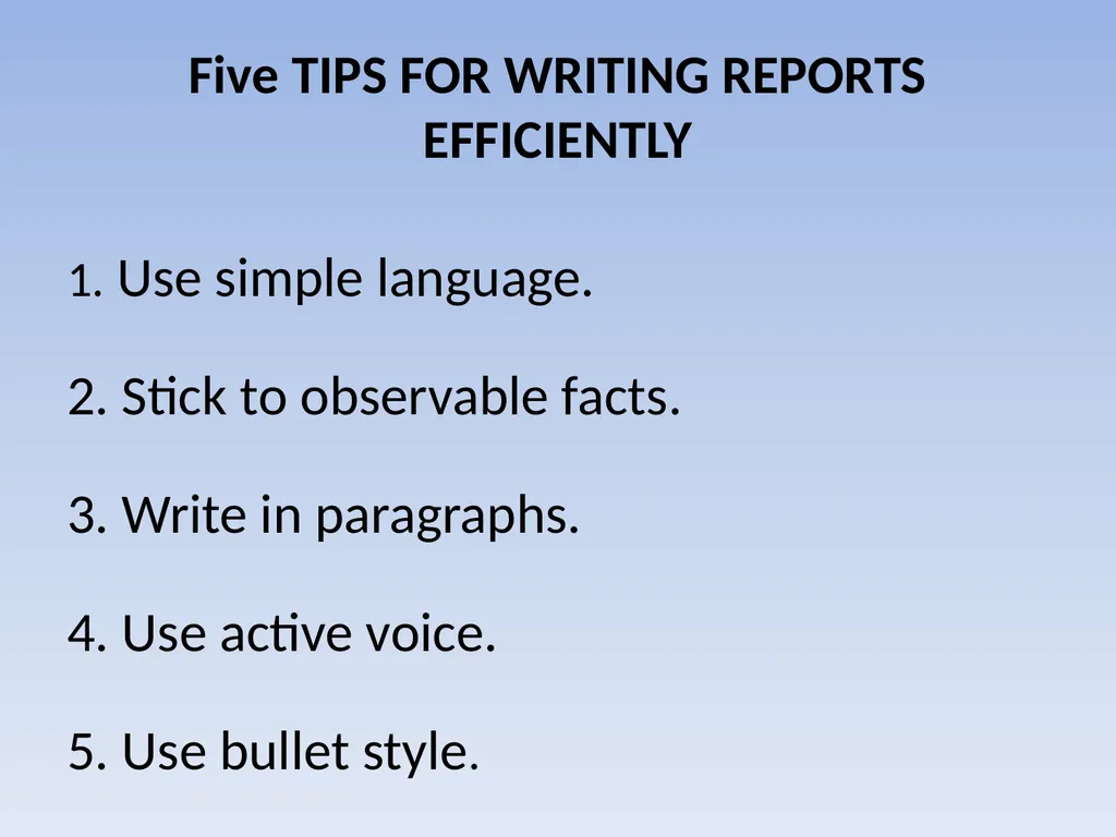 EFFECTIVE REPORT WRITING Performance Objectives - slide 62 of 73
