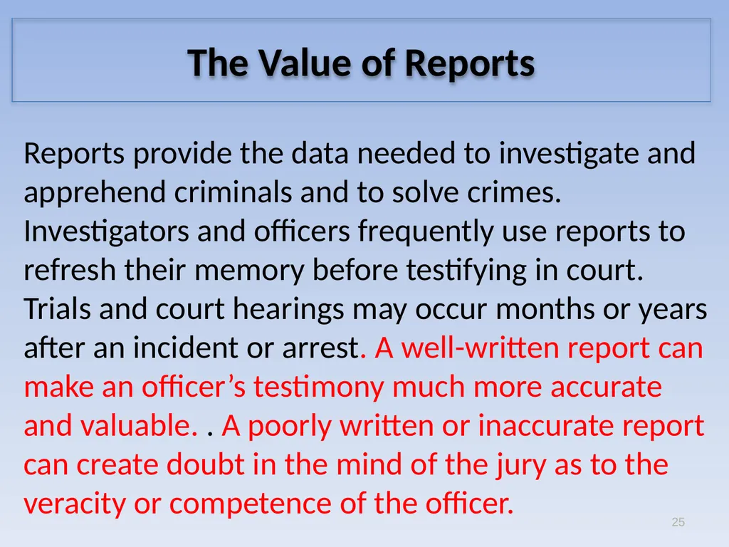 EFFECTIVE REPORT WRITING Performance Objectives - slide 25 of 73