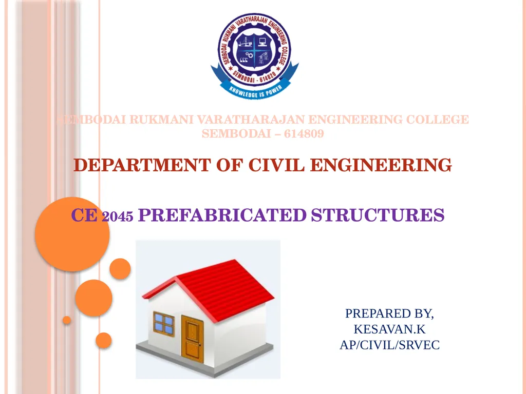 CE 2045 PREFABRICATED STRUCTURES SEMBODAI RUKMANI - slide 1 of 39