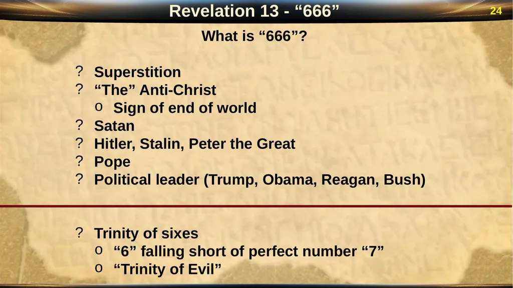Revelation 13 2 Revelation: “Special Clues” Luke - slide 24 of 39