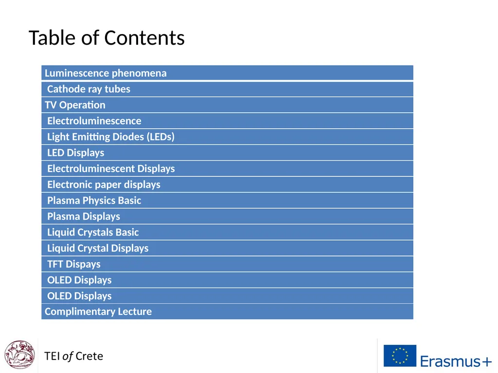 Display Technologies A course for Erasmus Students - slide 2 of 33