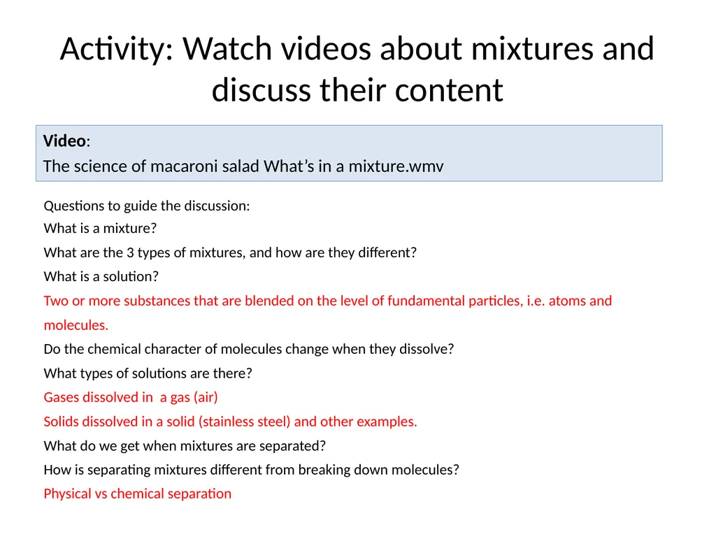 MATTER AND MATERIALS Session 1 Things to talk - slide 14 of 42