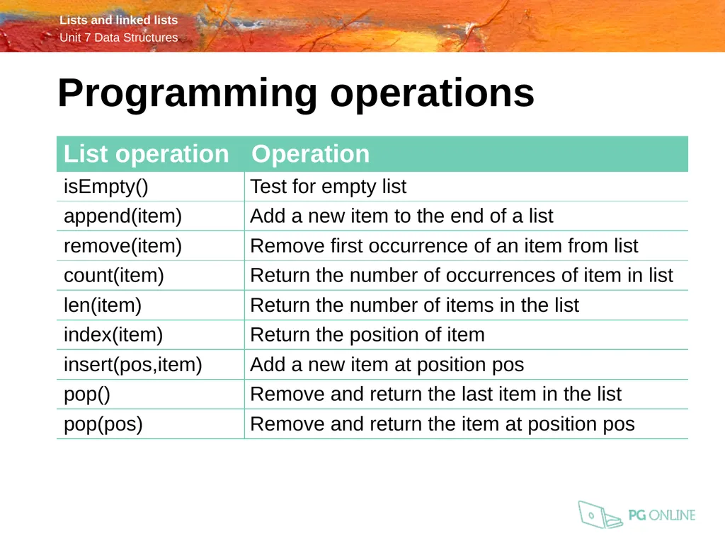 OCR A Level Computer Science H446 – Paper 1 Lists - slide 12 of 34