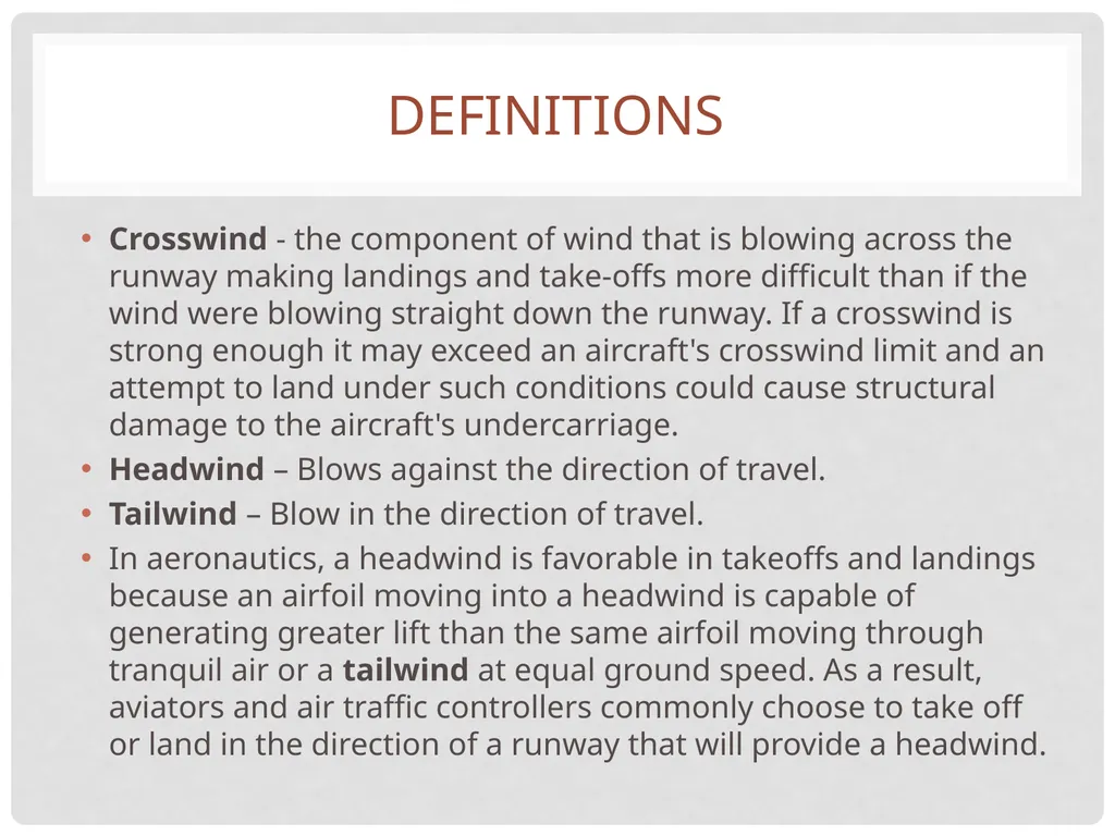 definitions Crosswind - the component of wind that - slide 2 of 12
