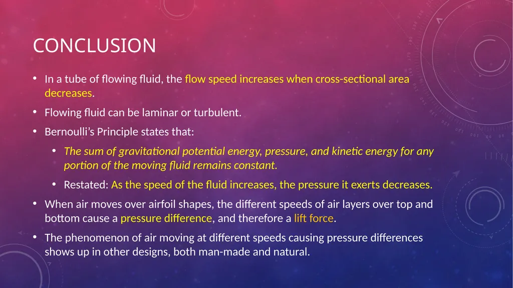 Bernoulli’s Principle & Fluid Flow PES 1000 – - slide 8 of 9