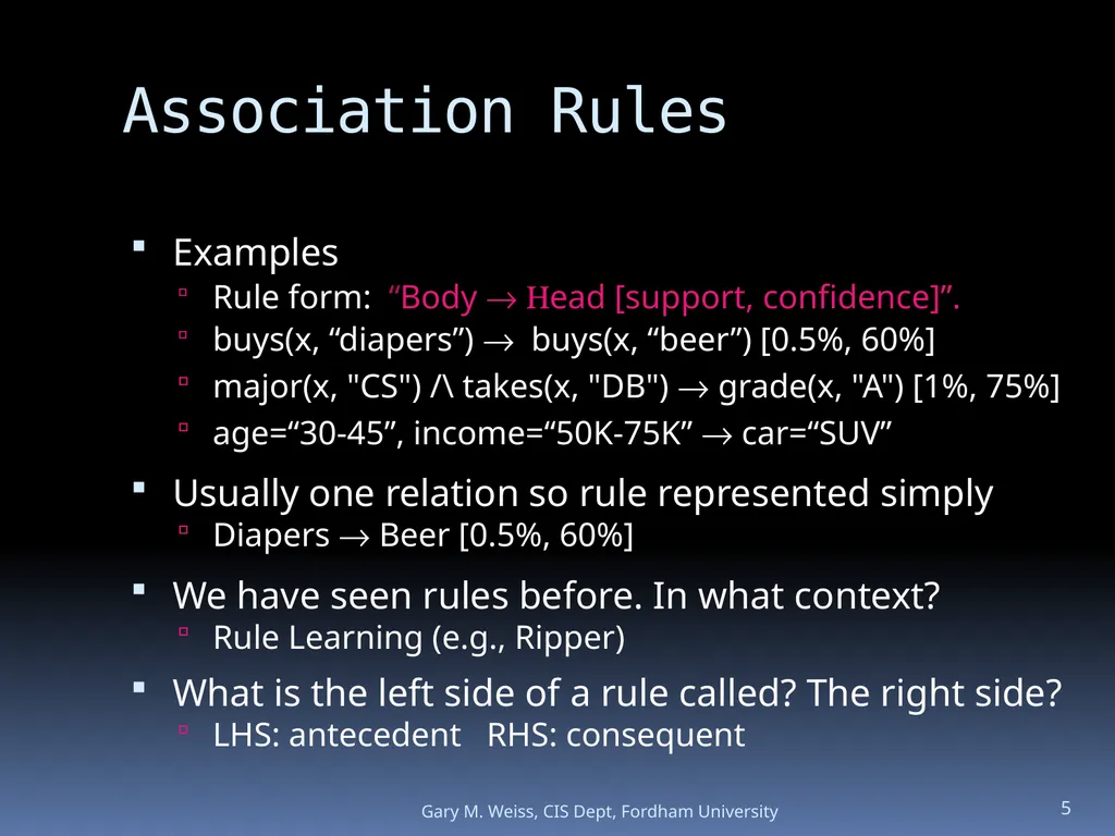 1 Module: Association Analysis Last updated - slide 5 of 65
