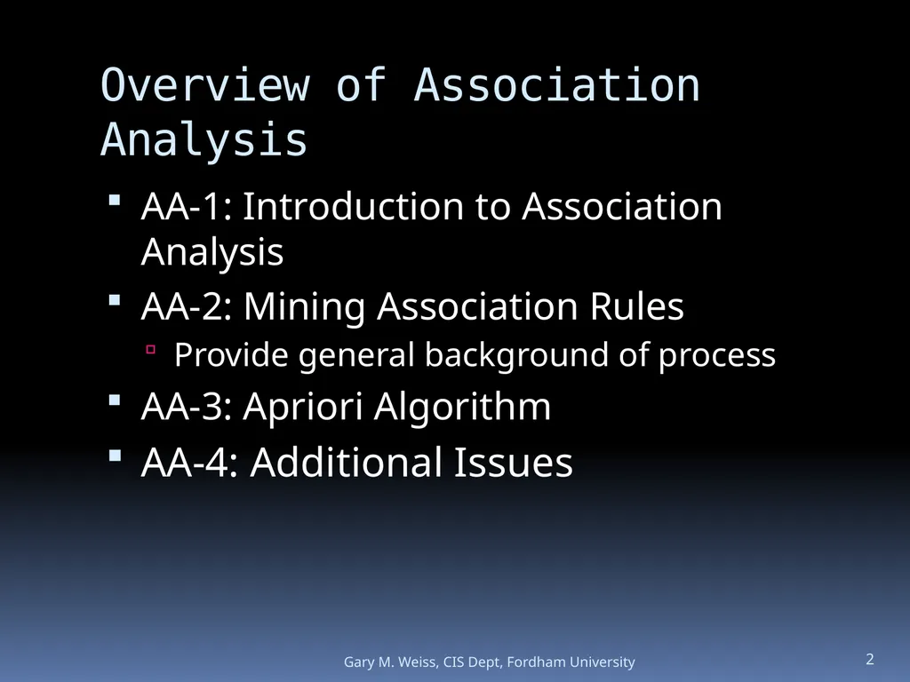 1 Module: Association Analysis Last updated - slide 2 of 65