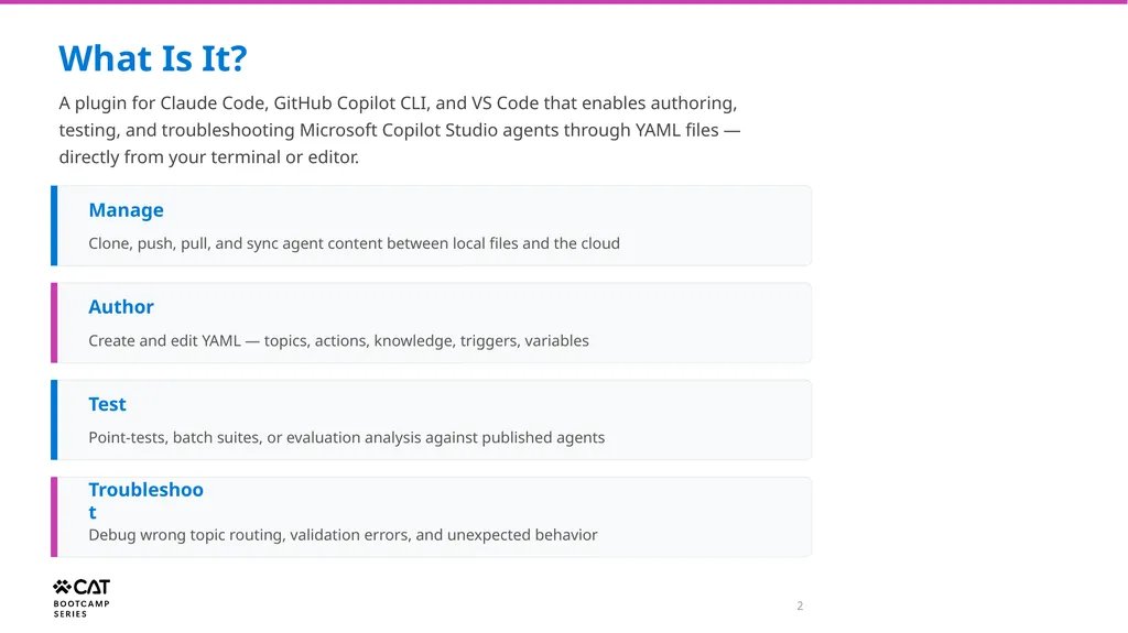 Copilot Studio Plugin for GitHub Copilot CLI and - slide 2 of 11