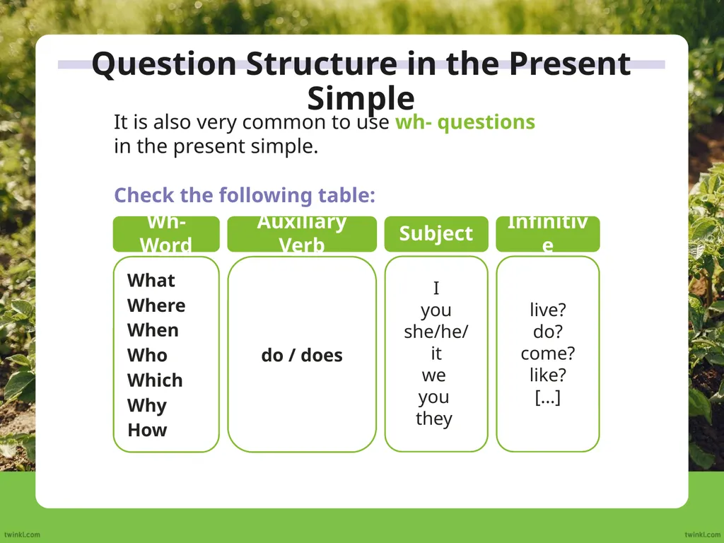 We use the auxiliary verb ‘do’ to make questions - slide 3 of 33