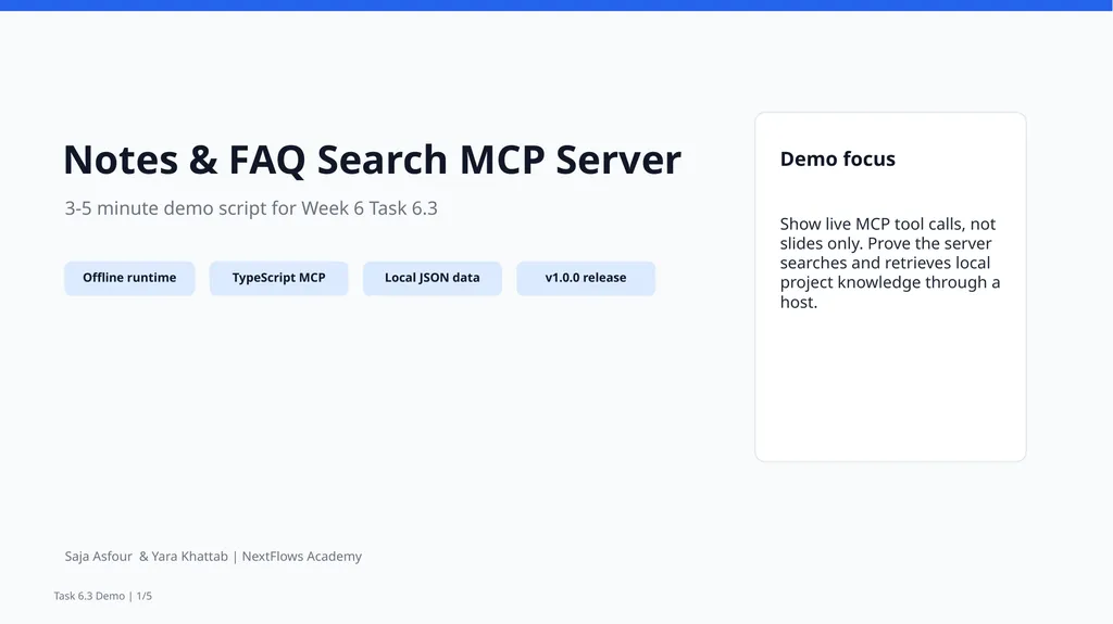 Notes & FAQ Search MCP Server 3-5 minute demo - slide 1 of 5