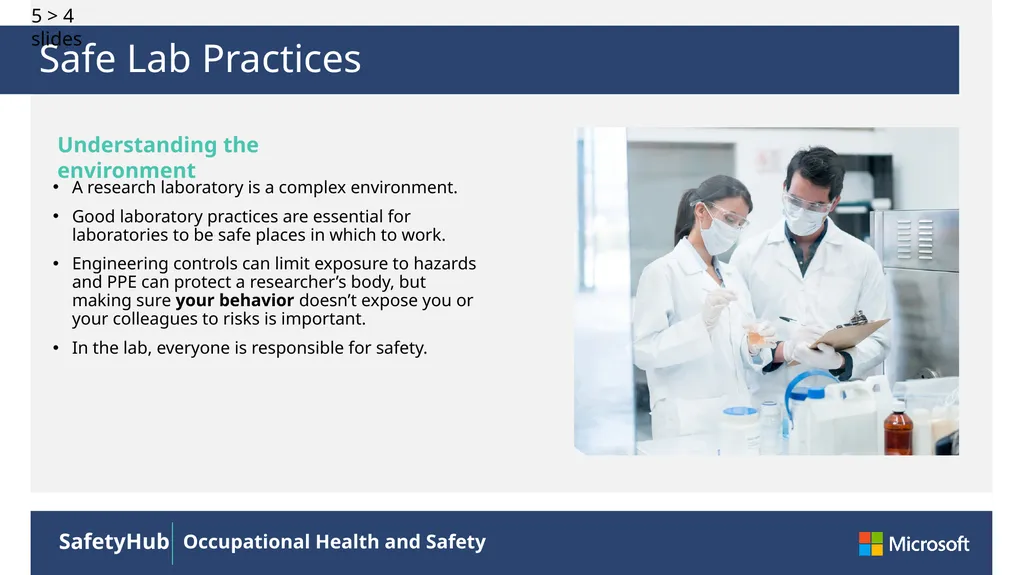 Safe Lab Practices A research laboratory is a - slide 1 of 4