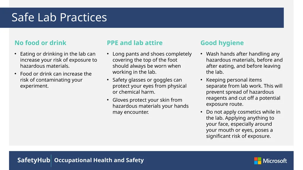 Safe Lab Practices A research laboratory is a - slide 3 of 4