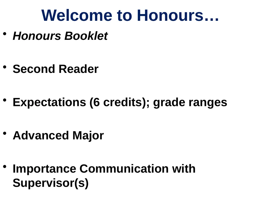 Welcome to Honours… Honours Booklet Second Reader - slide 1 of 20