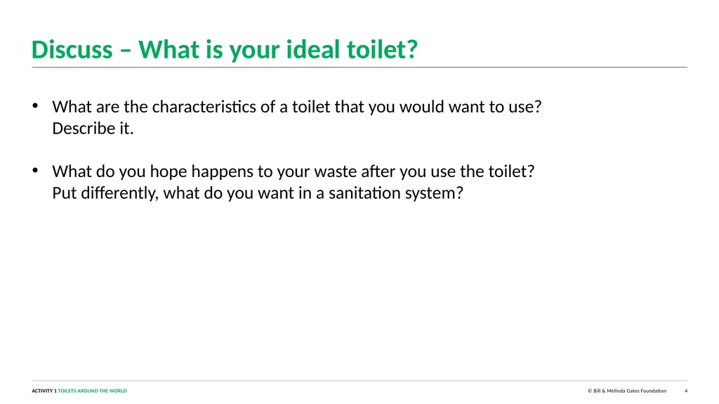 ACTIVITY 1 TOILETS AROUND THE WORLD 1 Note for - slide 4 of 12