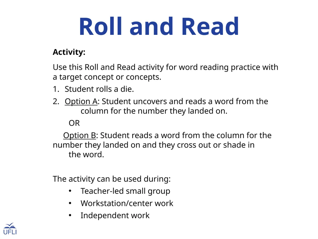 Roll and Read Activity: Use this Roll and Read - slide 2 of 23