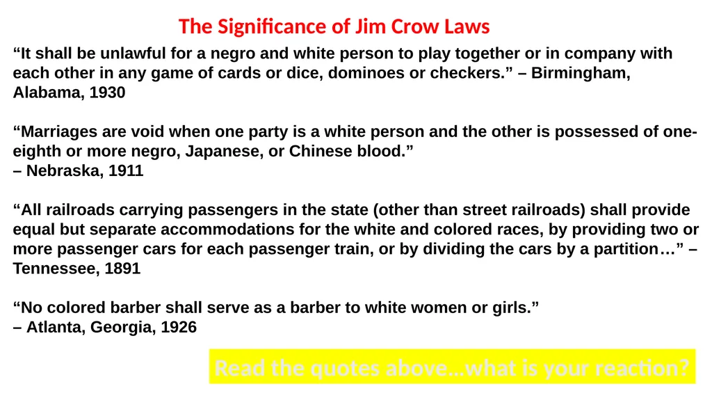 Aim: How did the decision in Plessy v. Ferguson - slide 6 of 14