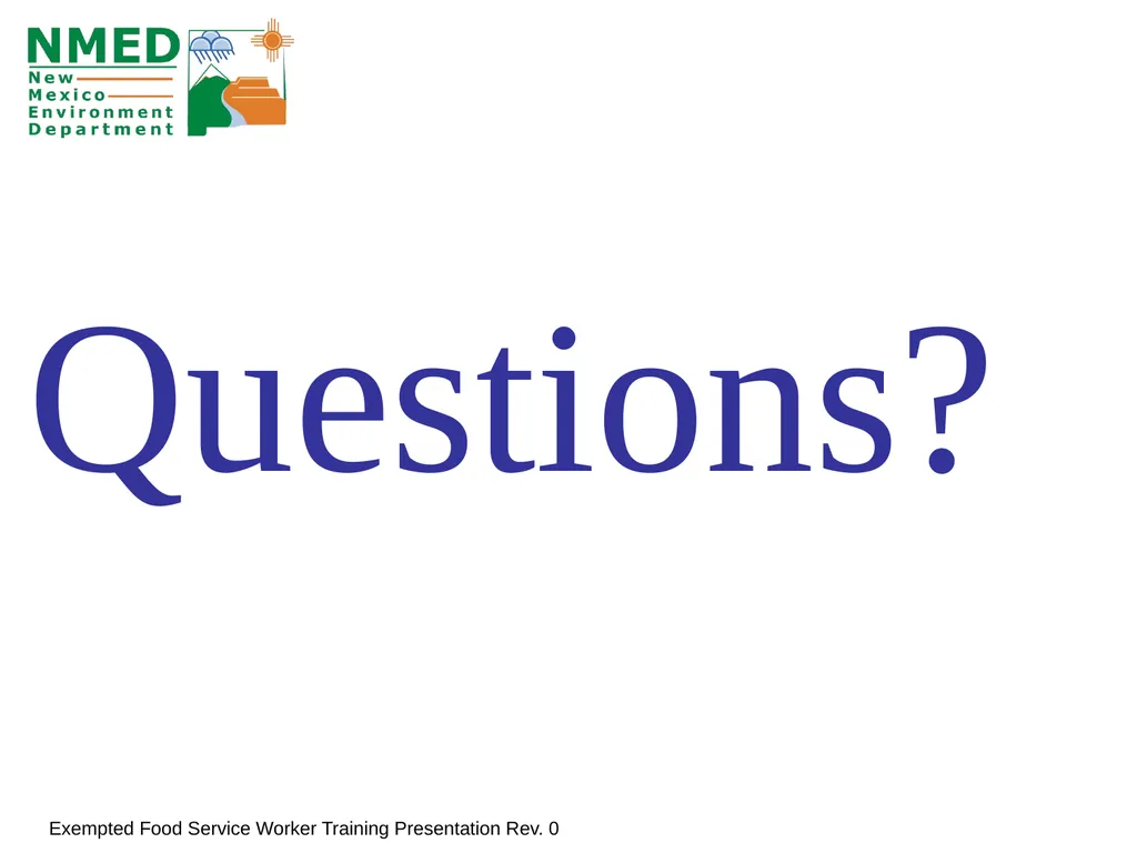 Food Handler Training For Exempted Food Service - slide 38 of 39