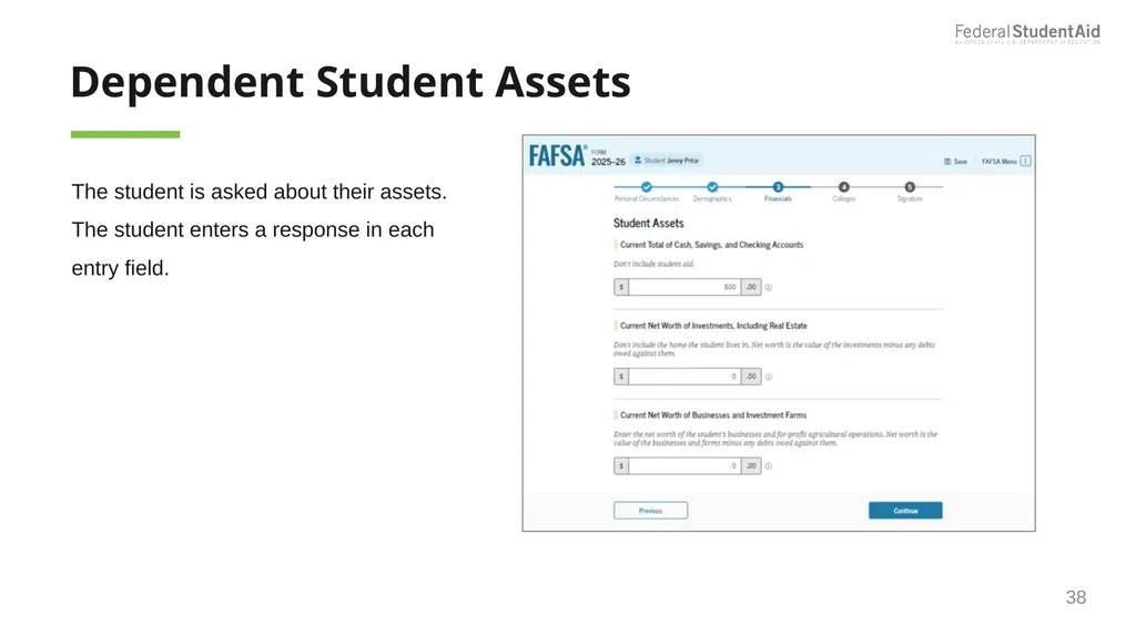 2025–26 FAFSA® Overview October 2024 Dependent - slide 38 of 103