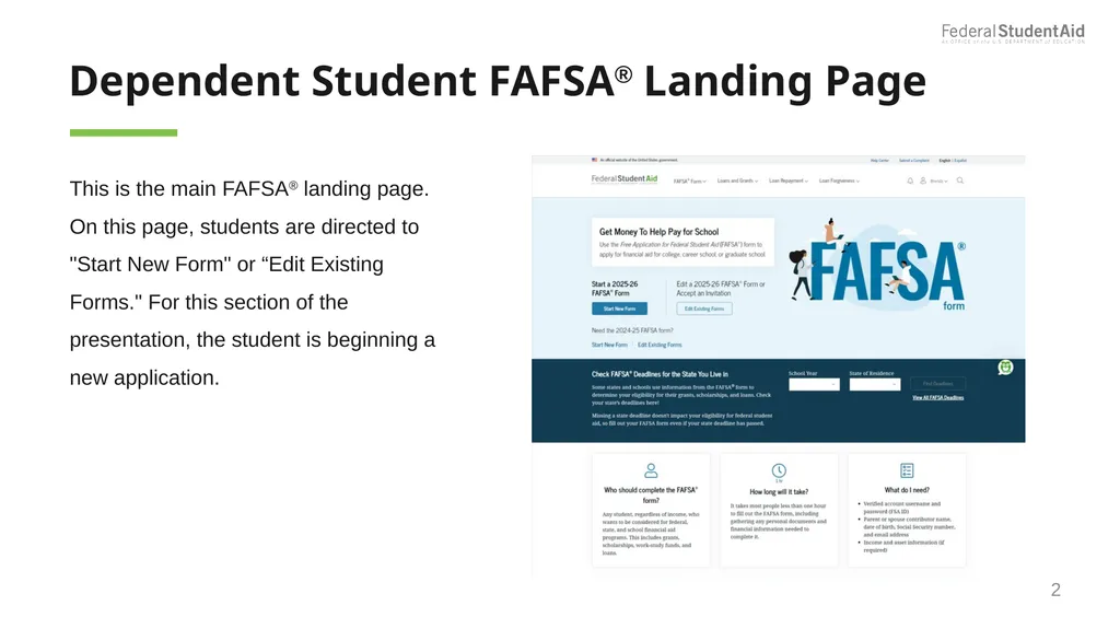 2025–26 FAFSA® Overview October 2024 Dependent - slide 2 of 103