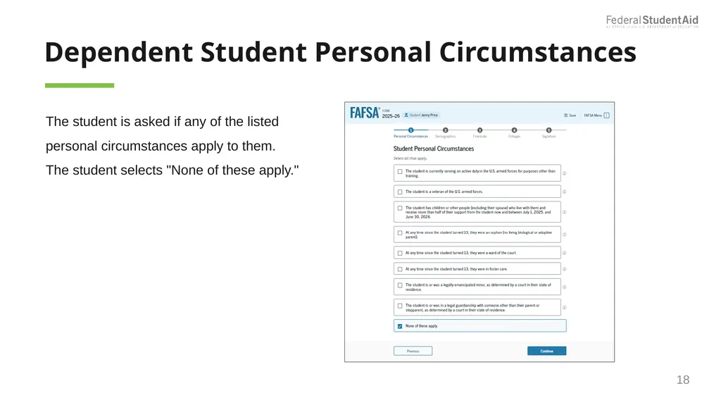 2025–26 FAFSA® Overview October 2024 Dependent - slide 18 of 103