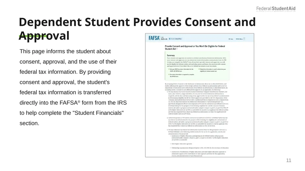 2025–26 FAFSA® Overview October 2024 Dependent - slide 11 of 103