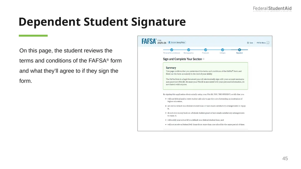 2025–26 FAFSA® Overview October 2024 Dependent - slide 45 of 103