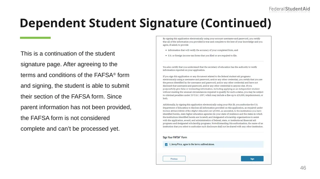 2025–26 FAFSA® Overview October 2024 Dependent - slide 46 of 103