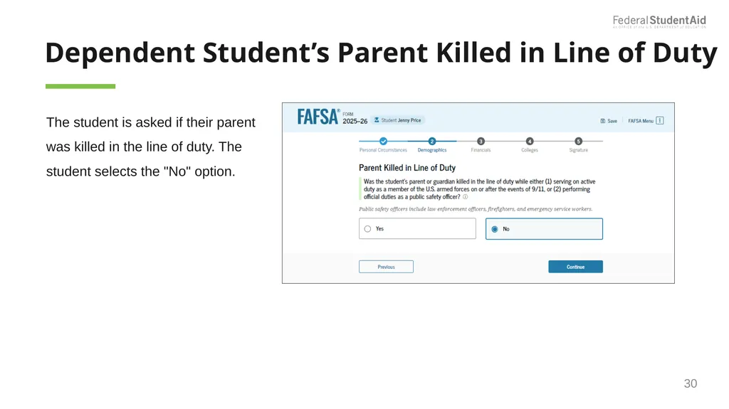 2025–26 FAFSA® Overview October 2024 Dependent - slide 30 of 103
