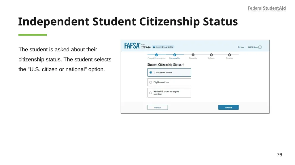 2025–26 FAFSA® Overview October 2024 Dependent - slide 76 of 103