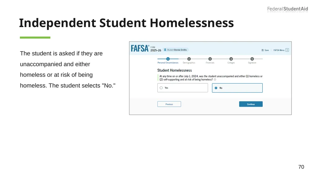 2025–26 FAFSA® Overview October 2024 Dependent - slide 70 of 103