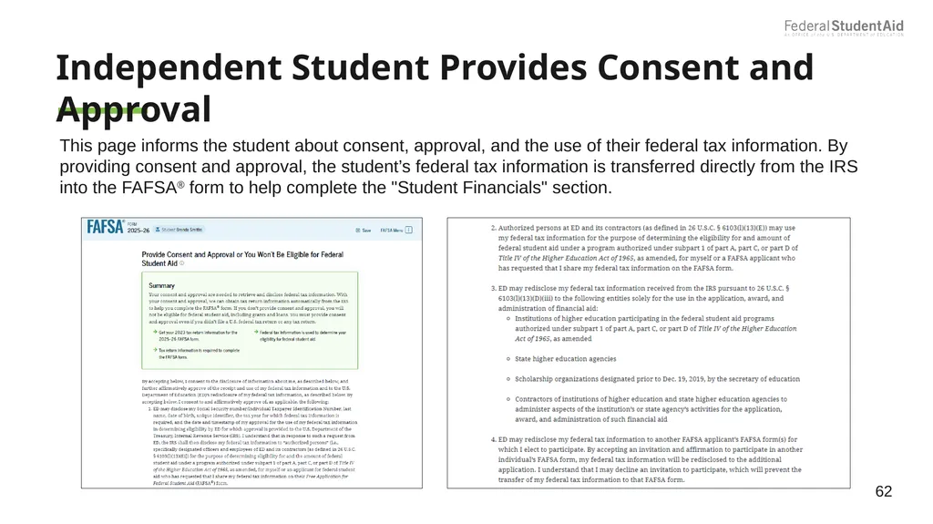 2025–26 FAFSA® Overview October 2024 Dependent - slide 62 of 103