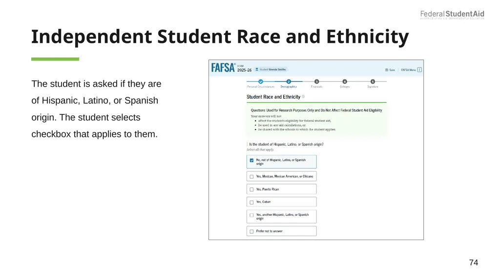 2025–26 FAFSA® Overview October 2024 Dependent - slide 74 of 103