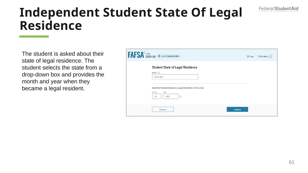 2025–26 FAFSA® Overview October 2024 Dependent - slide 61 of 103