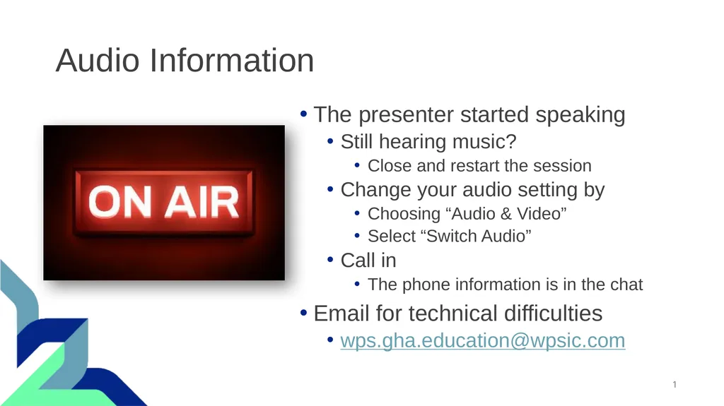 Audio Information The presenter started speaking - slide 1 of 30