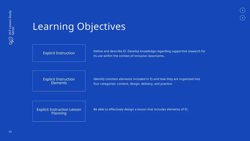 USE EXPLICIT INSTRUCTION HLP Lesson Study - slide 3 of 11
