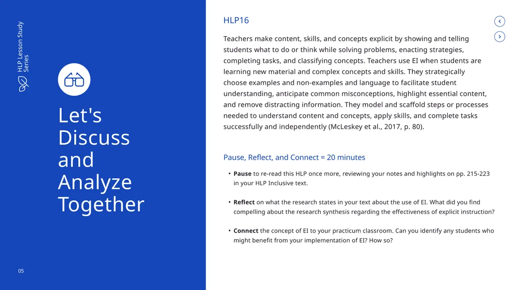 USE EXPLICIT INSTRUCTION HLP Lesson Study - slide 5 of 11